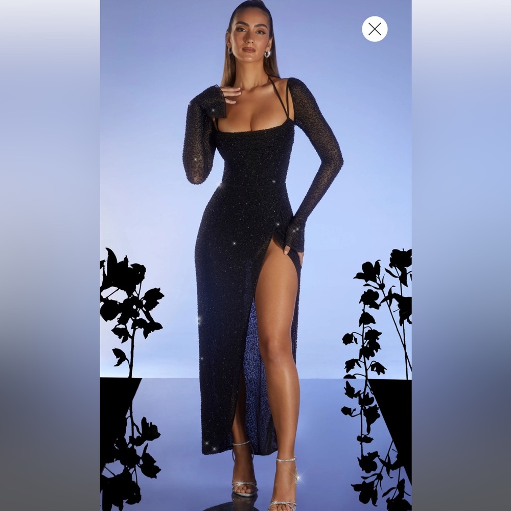 Champel Embellished Cowl Neck Maxi Dress in Black
